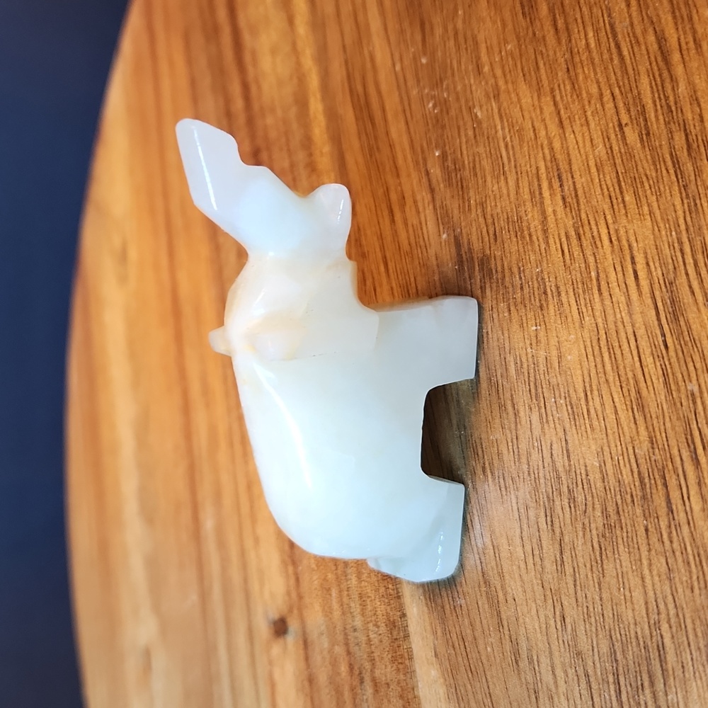 Elephant 2 1/2 in Carved Quartz White Miniature Statue Trunk Up Good Luck